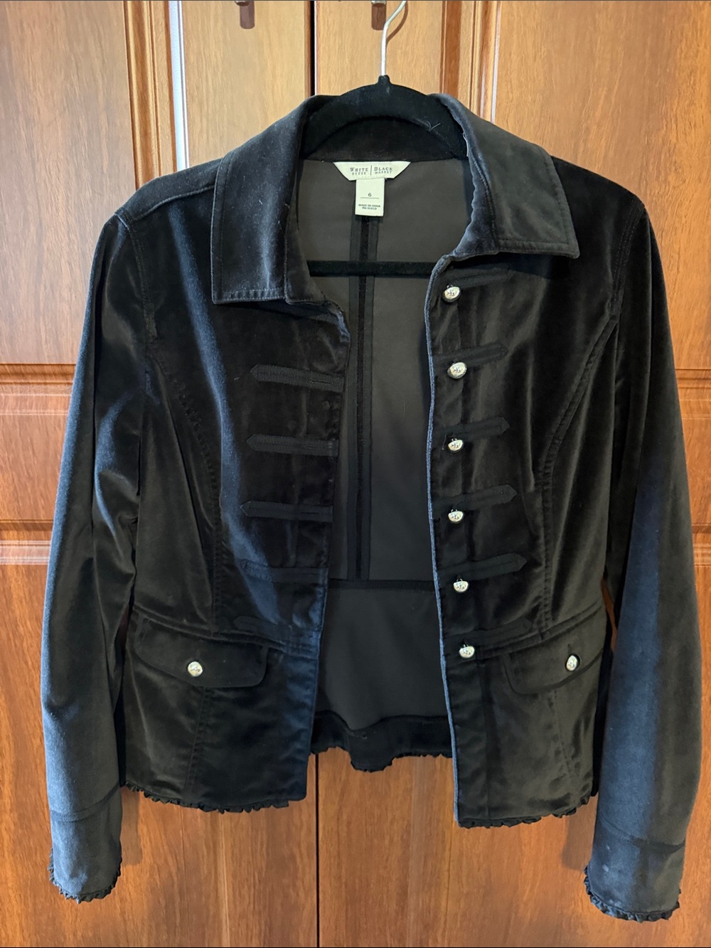 White House Black Market Black Velvet Military-Style Blazer Size 6